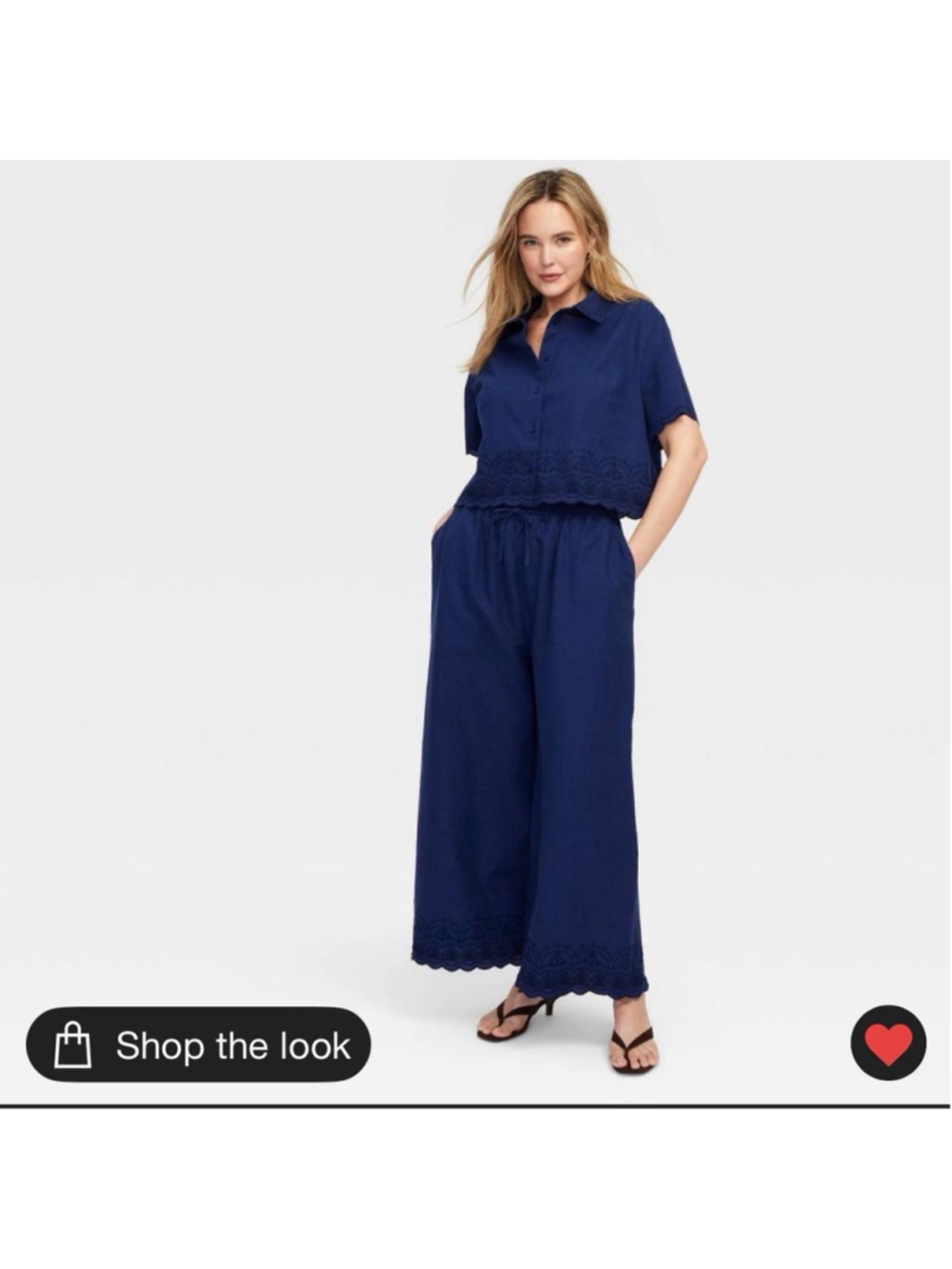Roller Rabbit x Target Scalloped Hem Drawstring Linen Blend Pants Navy Blue - M - Picture 2 of 8